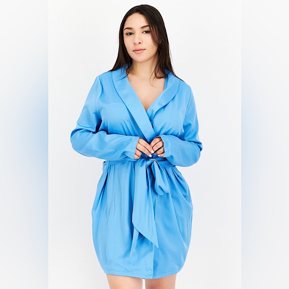 In The Style Women's Blue Belted Wrap Dress